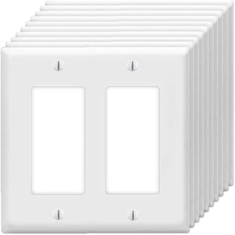 ZEFTV Decorator Wall Plates 2-Gang Switch Outlet Electrical Cover Plate Unbreakable Thermoplastic Faceplate for Light Receptacle Outlet Switch, White (10 Pack) - Image 1